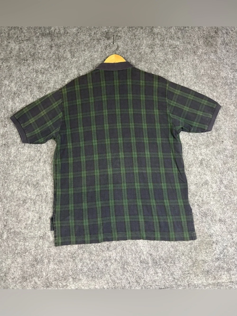 Vintage Ralph Lauren Men's Dark Blue And Green  Plaid Polo Shirt Size L Golfwear